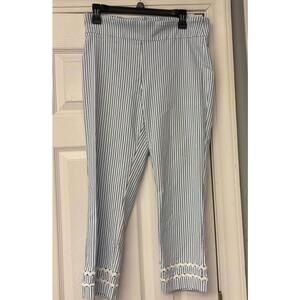 Crown & Ivy Millennium Ankle Pants 14 Blue Stripe. Rick Rack Trim. Pull On.
